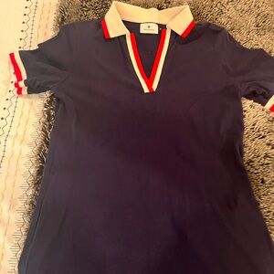 Navy Polo Shirt with Red and White Trim